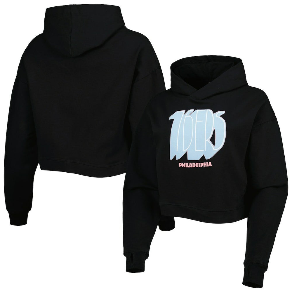 Philadelphia 76ers Lusso Women's Layla World Tour Cropped Pullover Hoodie - Black sale