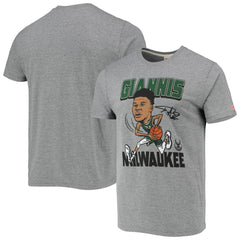 Giannis Antetokounmpo Milwaukee Bucks Homage Caricature Tri-Blend T-Shirt - Heathered Gray discount