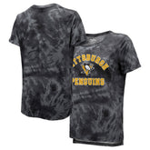 Pittsburgh Penguins Majestic Threads Women's Boyfriend Tie-Dye Tri-Blend T-Shirt - Black T-shirts