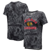 Chicago Blackhawks Majestic Threads Women's Boyfriend Tie-Dye Tri-Blend T-Shirt - Black T-shirts