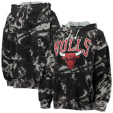 Chicago Bulls Majestic Threads Women's Burble Tie-Dye Tri-Blend Pullover Hoodie - Black for sale