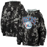 Philadelphia 76ers Majestic Threads Women's Burble Tie-Dye Tri-Blend Pullover Hoodie - Black cheap