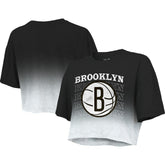 Brooklyn Nets Majestic Threads Women's Repeat Dip-Dye Cropped T-Shirt - Black/White on sale