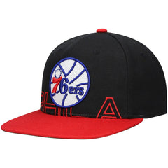 Philadelphia 76ers Hardwood Classics Low Big Face Snapback Hat - Black/Red for sale