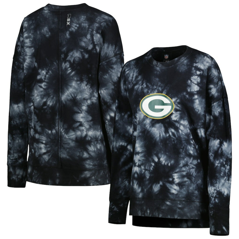 Green Bay Packers MSX by Michael Strahan Women's Bailey Tie-Dye Tri-Blend Pullover Sweatshirt - Black on sale