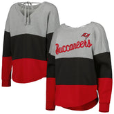 Tampa Bay Buccaneers Touch Women's Outfield Deep V-Back Waist Length Pullover Sweatshirt - Heather Gray/Red for sale