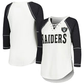 Las Vegas Raiders Touch Women's Rebel Raglan Tri-Blend 3/4-Sleeve Lace-Up V-Neck T-Shirt - White/Black cheap