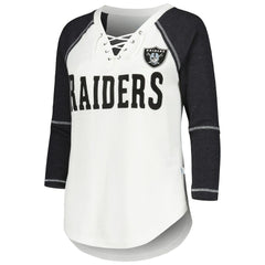 Las Vegas Raiders Touch Women's Rebel Raglan Tri-Blend 3/4-Sleeve Lace-Up V-Neck T-Shirt - White/Black cheap