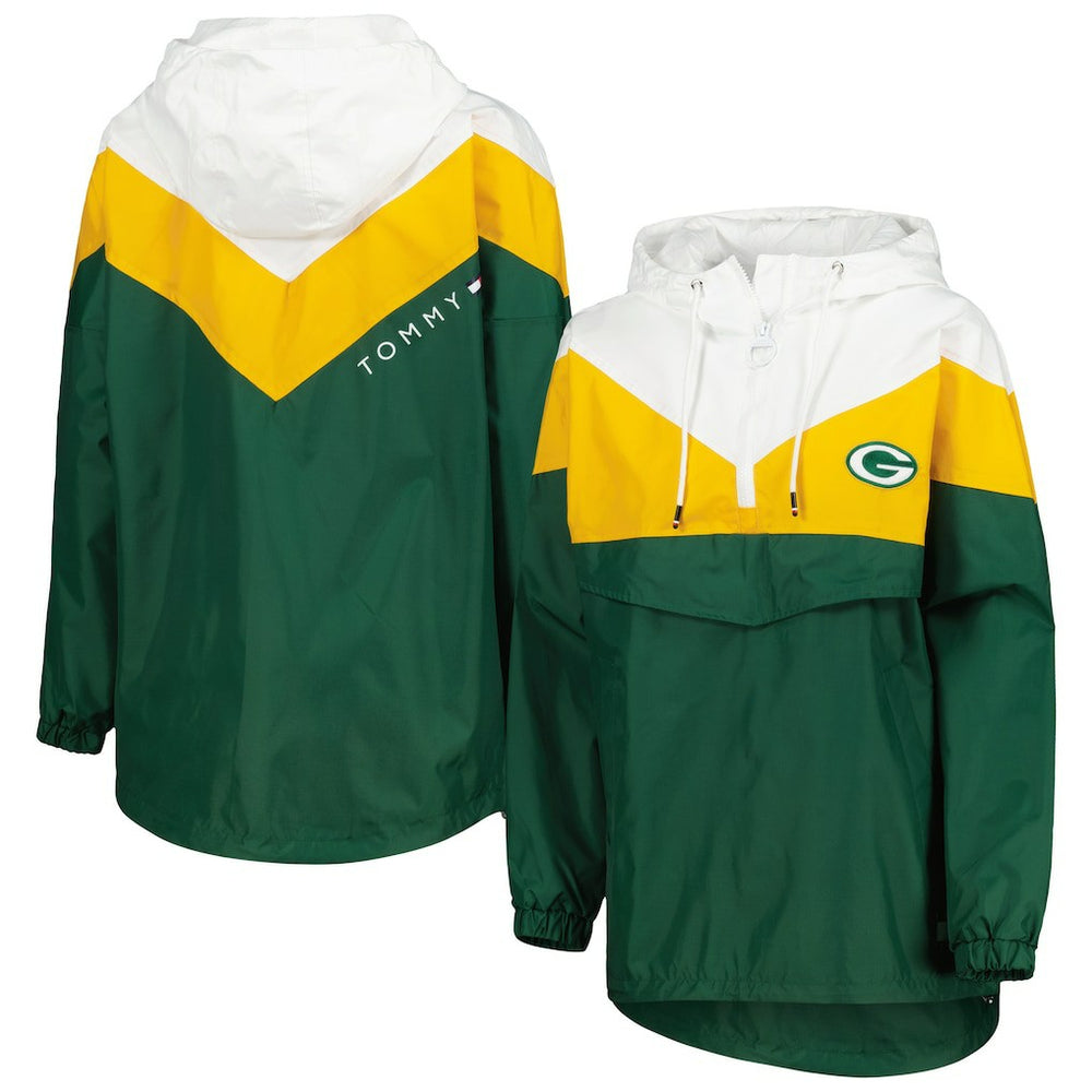 Green Bay Packers Tommy Hilfiger Women's Staci Half-Zip Hoodie Windbreaker Jacket - White/Gold online