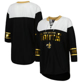 New Orleans Saints G-III 4Her by Carl Banks Women's Double Team 3/4-Sleeve Lace-Up T-Shirt - Black/White outlet