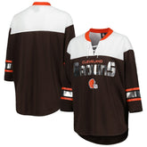 Cleveland Browns G-III 4Her by Carl Banks Women's Double Team 3/4-Sleeve Lace-Up T-Shirt - Brown/White discount