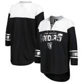 Las Vegas Raiders G-III 4Her by Carl Banks Women's Double Team 3/4-Sleeve Lace-Up T-Shirt - Black/White cheap