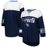Tennessee Titans G-III 4Her by Carl Banks Women's Double Team 3/4-Sleeve Lace-Up T-Shirt - Navy/White sale