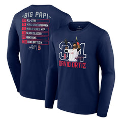 David Ortiz Boston Red Sox Stats Resume Long Sleeve T-Shirt Navy