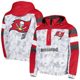 Tampa Bay Buccaneers Starter Thursday Night Gridiron Raglan Half-Zip Hooded Jacket - White/Red discount