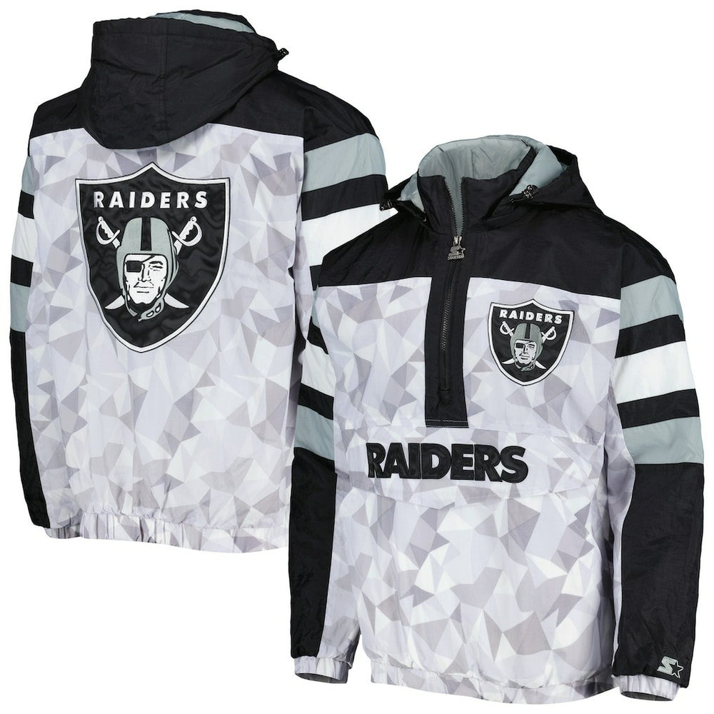 Las Vegas Raiders Starter Thursday Night Gridiron Raglan Half-Zip Hooded Jacket - White/Black outlet