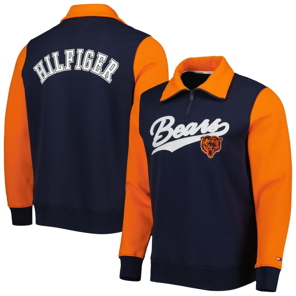 Chicago Bears Tommy Hilfiger Aiden Quarter-Zip Sweatshirt - Navy/Orange cheap