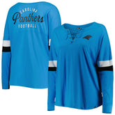 Carolina Panthers New Era Women's Plus Size Athletic Varsity Lace-Up V-Neck Long Sleeve T-Shirt - Blue for sale