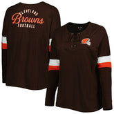 Cleveland Browns New Era Women's Plus Size Athletic Varsity Lace-Up V-Neck Long Sleeve T-Shirt - Brown on sale