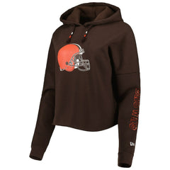 Cleveland Browns New Era Women's Foil Sleeve Pullover Hoodie - Brown sale