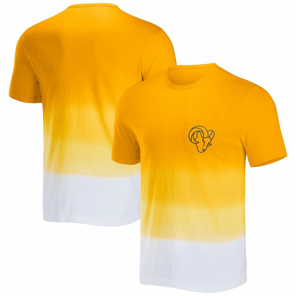 Los Angeles Rams NFL x Darius Rucker Collection Dip Dye Pocket T-Shirt - Gold/White discount