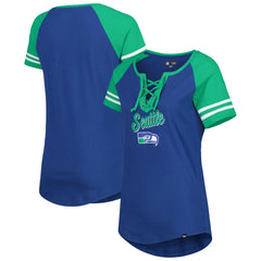 Seattle Seahawks New Era Women's Legacy Lace-Up Raglan T-Shirt - Royal/Green sale