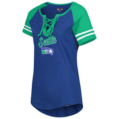 Seattle Seahawks New Era Women's Legacy Lace-Up Raglan T-Shirt - Royal/Green sale