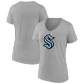 Seattle Kraken Fanatics Women's Primary Logo Team V-Neck T-Shirt - Heathered Gray T-shirts