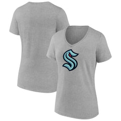 Seattle Kraken Fanatics Women's Primary Logo Team V-Neck T-Shirt - Heathered Gray T-shirts