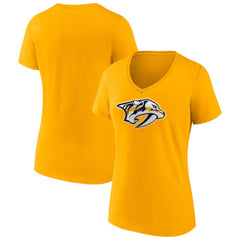 Nashville Predators Fanatics Women's Primary Logo Team V-Neck T-Shirt - Gold T-shirts