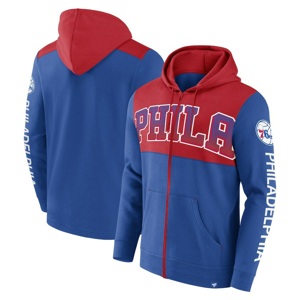 Philadelphia 76ers Skyhook Colorblock Full-Zip Hoodie - Royal/Red for sale