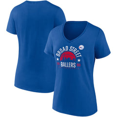 Philadelphia 76ers Women's Hometown Collection Broad Street Ballers V-Neck T-Shirt - Royal for sale