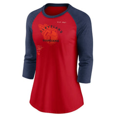 Cleveland Guardians Women's Next Up Tri-Blend Raglan 3/4-Sleeve T-Shirt Red/Navy