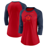 Minnesota Twins Women's Next Up Tri-Blend Raglan 3/4-Sleeve T-Shirt Red/Navy