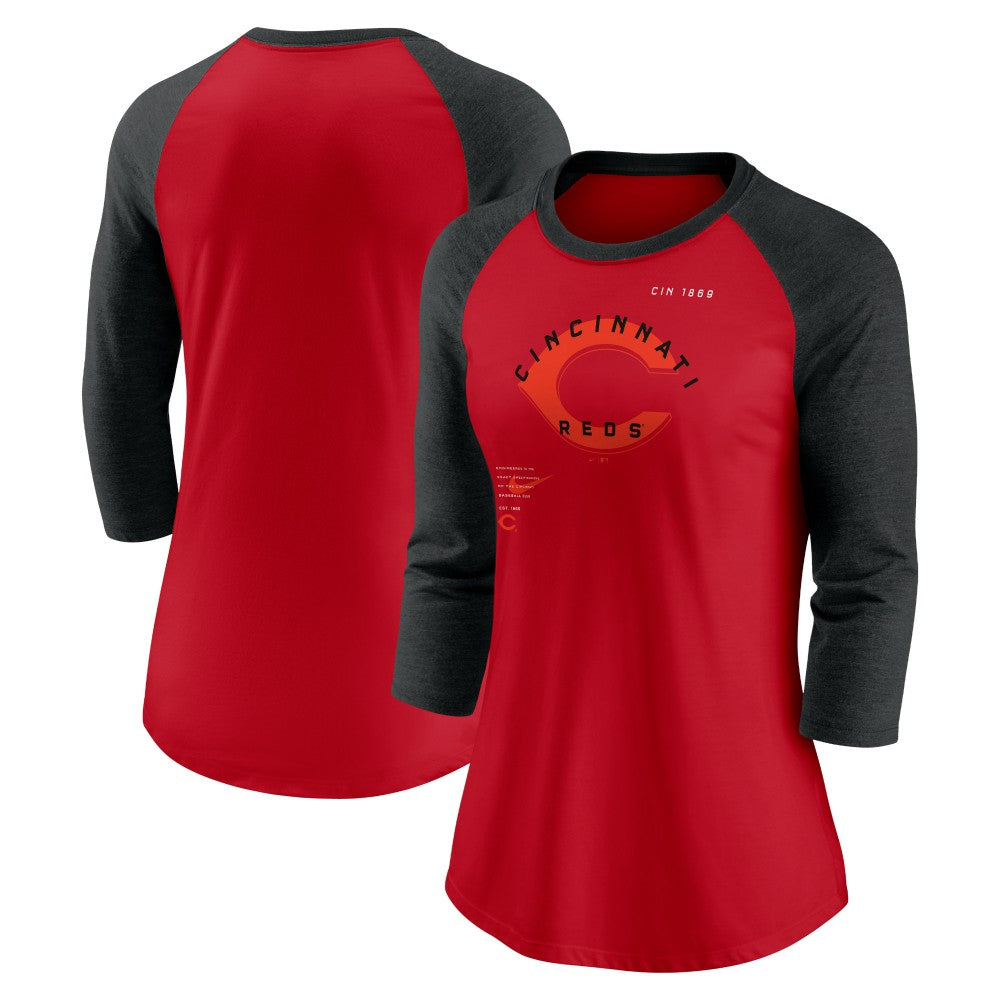 Cincinnati Reds Women's Next Up Tri-Blend Raglan 3/4-Sleeve T-Shirt Red/Black