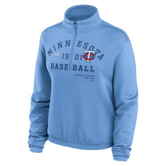 Minnesota Twins Women's Rewind Splice Half-Zip Semi-Cropped Bubble Hem Sweatshirt Light Blue