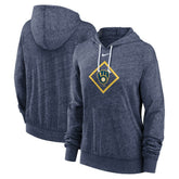 Milwaukee Brewers Women's Diamond Icon Gym Vintage Lightweight Hooded Top Navy