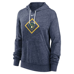 Milwaukee Brewers Women's Diamond Icon Gym Vintage Lightweight Hooded Top Navy