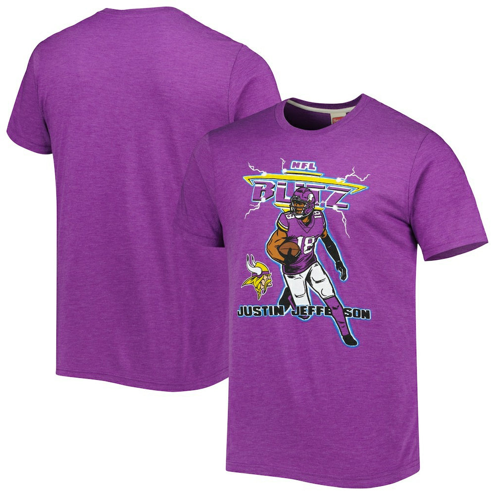 Justin Jefferson Minnesota Vikings Homage Unisex NFL Blitz Player Tri-Blend T-Shirt - Heathered Heather Purple discount