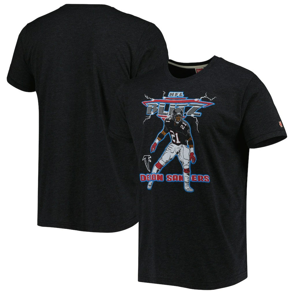 Deion Sanders Atlanta Falcons Homage Unisex NFL Blitz Retired Player Tri-Blend T-Shirt - Heathered Heather Black cheap