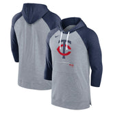 Minnesota Twins Baseball Raglan 3/4-Sleeve Pullover Hoodie Heather Gray/Heather Navy