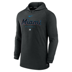 Miami Marlins Authentic Collection Lightweight Dri-FIT Hooded Pullover Heather Black