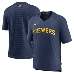 Milwaukee Brewers Authentic Collection Pregame Raglan Performance V-Neck T-Shirt Navy