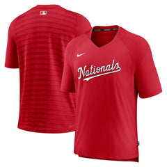 Washington Nationals Authentic Collection Pregame Raglan Performance V-Neck T-Shirt Red