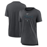 Miami Marlins Women's Authentic Collection Early Work Tri-Blend T-Shirt Heather Charcoal