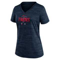 Minnesota Twins Women's Authentic Collection Velocity Practice Performance V-Neck T-Shirt Navy