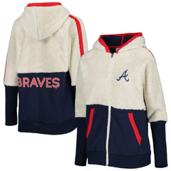 Atlanta Braves G-III 4Her by Carl Banks Women's Shuffle It Raglan Full-Zip Hoodie Oatmeal/Navy