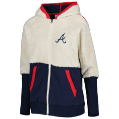 Atlanta Braves G-III 4Her by Carl Banks Women's Shuffle It Raglan Full-Zip Hoodie Oatmeal/Navy