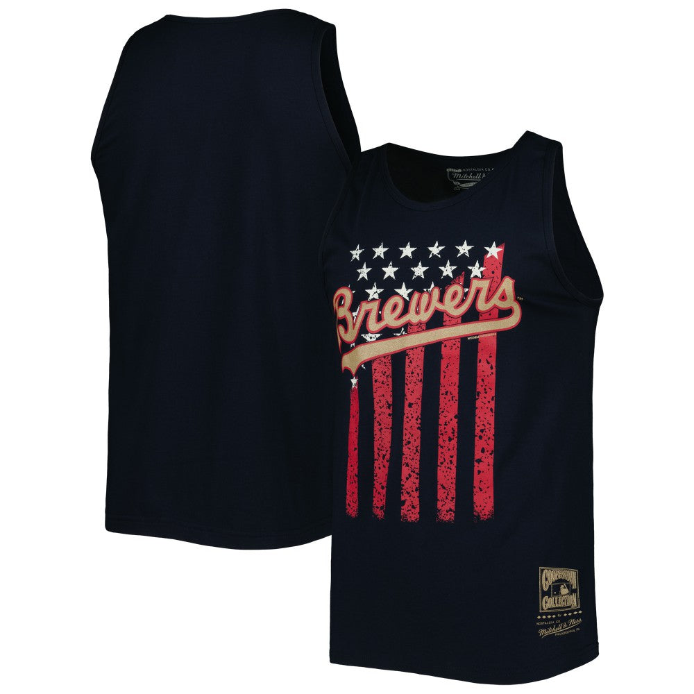 Milwaukee Brewers Cooperstown Collection Stars and Stripes Tank Top Navy