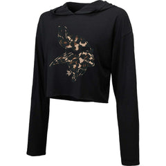 Minnesota Vikings Majestic Threads Women's Leopard Cropped Pullover Hoodie - Black on sale